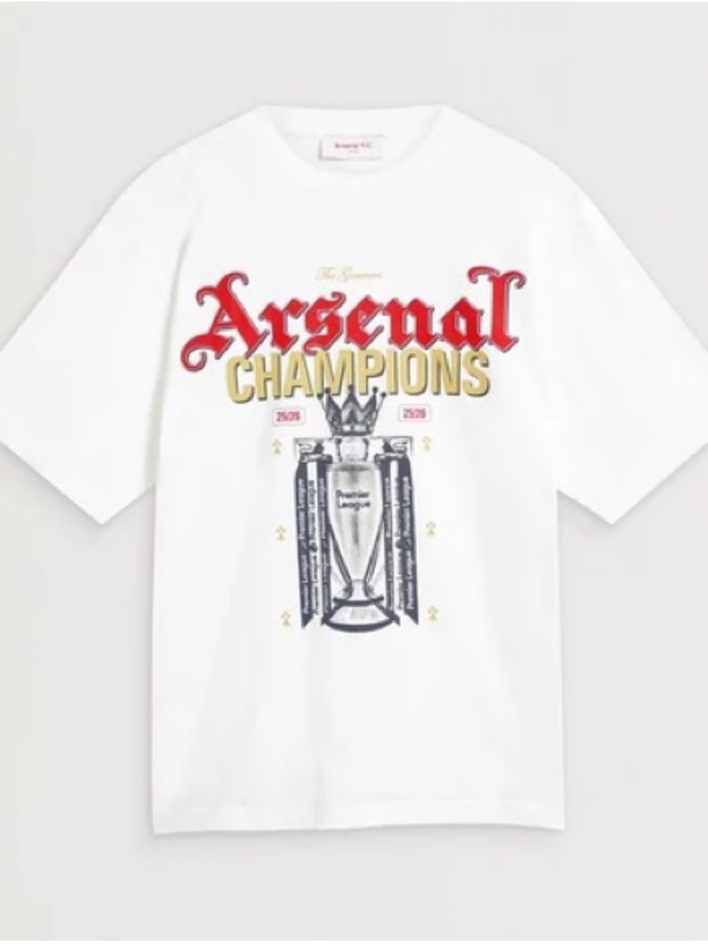 Arsenal Premier League Champions 25/26 White Crew T-Shirt